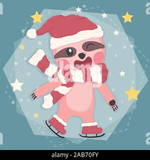 Cute glücklich Trägheit im Winter kostüm Weihnachten Schlittschuhlaufen in Sterne fallen, Flachbild Vektor cartoon Tier Stock Vektor
