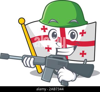 Ein Cartoon Stil der Flagge Georgia Armee mit Maschinengewehr Stock Vektor