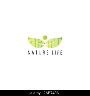 Organisch-Vektor logo template Konzeption Illustration. Grüne Blätter unterschreiben. Abstrakte Charakter des Menschen unterzeichnen. Natur ökologie Symbol. Design Element. Stock Vektor