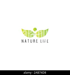 Organisch-Vektor logo template Konzeption Illustration. Grüne Blätter unterschreiben. Abstrakte Charakter des Menschen unterzeichnen. Natur ökologie Symbol. Design Element. Stock Vektor