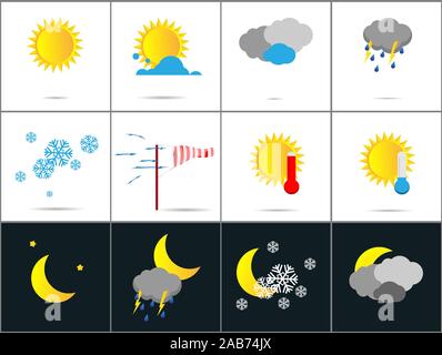 Wettervorhersagesymbole im flachen Stil. Vector Illustration Stock Vektor