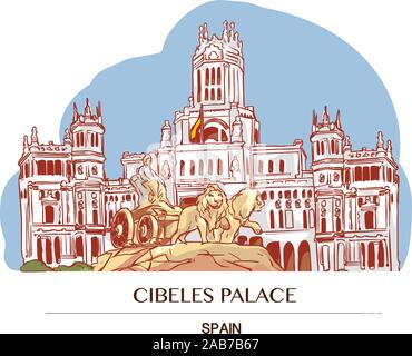 Cibeles Palast (Palacio de Cibeles), Madrid, Spanien. Stock Vektor