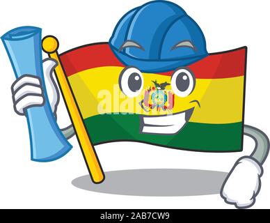 Freundliche Architekt Flagge guatermala Cartoon Stil holding Blue Prints Stock Vektor