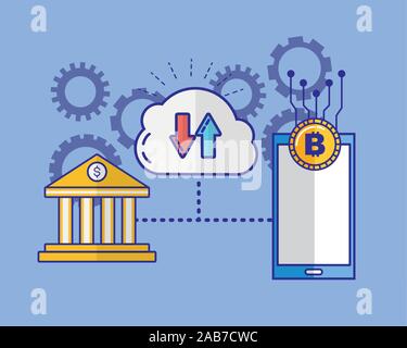 Finanzielle Technologie mit Smartphone und Bank Stock Vektor