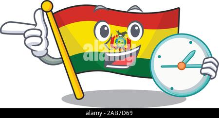 Mit Uhr lächelnd Flagge guatermala Zeichentrickfigur Stil Stock Vektor