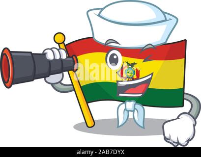 Smiling Happy Sailor mit Fernglas Flagge guatermala Cartoon design Stock Vektor