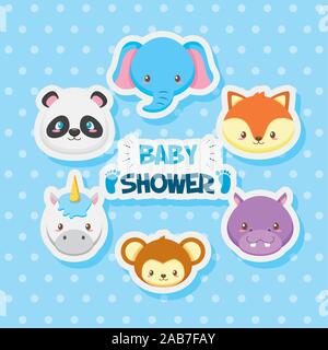Baby Karte Dusche mit Gruppe niedliche Tiere Stock Vektor