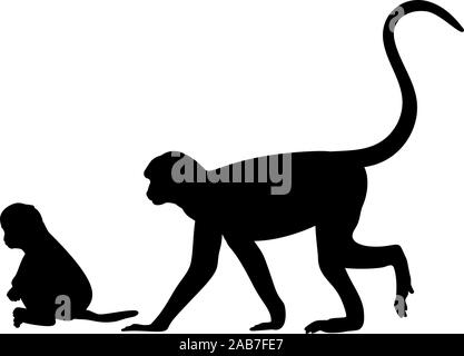 Silhouette von Affen und junge Äffchen. Vektor Illustrator Stock Vektor