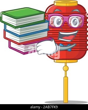 Schüler mit Buch chinesische Laterne Maskottchen Zeichentrickfigur Stil Stock Vektor