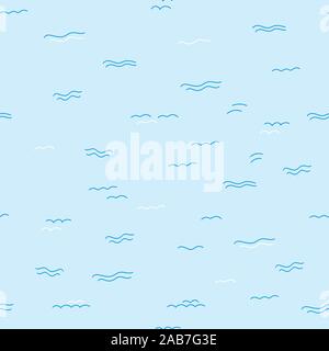 Hand doodle Wellen gezeichnet. Nahtlose abstrakte geometrische Muster. Vektor abstrakte Welle oder Cloud Muster. Blau oder Türkis minimalistischen Hintergrund. Stock Vektor