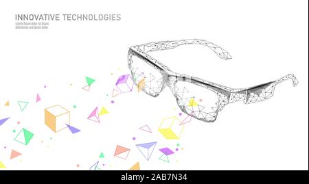 Virtual augmented reality Brille Low Poly. Innovation Media Entertainment polygonalen Konzept. Technologie Web Connection Cinema 3D Vector Illustration Stock Vektor