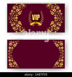Satz von VIP-Card, Einladung mit Lorbeerkranz Stock Vektor