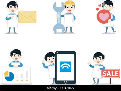Satz von Zeichen Mann mit Werbung Beruf Stock Vektor