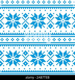 Weihnachten Winter Vektor nahtlose blau Muster, von Sami Menschen inspiriert, Lappland Volkskunst Design, traditionelle Stricken und Sticken Stock Vektor