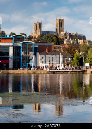 Die Kathedrale von Lincoln, Brayford Pool, Lincoln, Lincolnshire, England, Vereinigtes Königreich, Europa Stockfoto