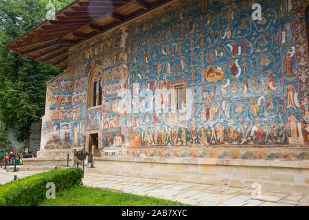 Äußere Fresken, Kloster Voronet, 1487, UNESCO-Weltkulturerbe, Gura Humorului, Suceava, Rumänien, Europa Stockfoto