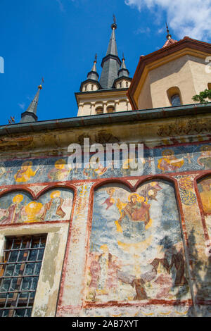 Externe Fresken, St. Nikolaus orthodoxe Kirche, gegründet 1292, Brasov, Siebenbürgen, Rumänien, Europa Stockfoto