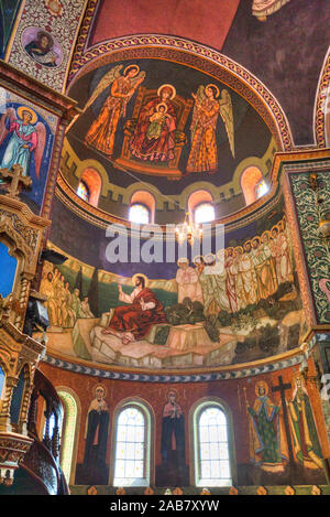 Fresken, Holy Trinity Cathedral, gegründet 1902, Sibiu, Siebenbürgen, Rumänien, Europa Stockfoto