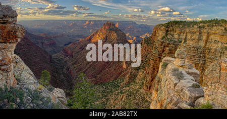 Panorama der Grand Canyon gesehen von Buggeln Punkt östlich von Buggeln Hügel auf der South Rim um Sonnenuntergang, Grand Canyon Nationalpark, UNESCO, USA Stockfoto