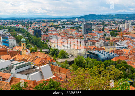 Blick auf die Stadt vom Uhrturm, Graz, Steiermark, Österreich, Europa Stockfoto