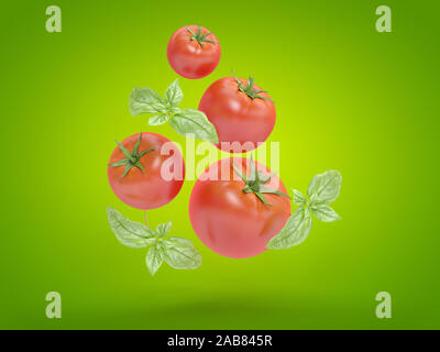 3D-gerenderte Essen Abbildung: Tomaten und Basilikum Stockfoto