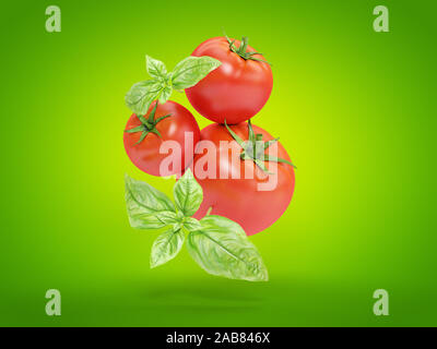 3D-gerenderte Essen Abbildung: Tomaten und Basilikum Stockfoto