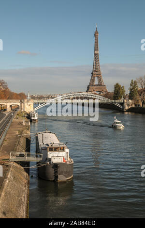 LA SEINE UND DEN EIFFELTURM, PARIS Stockfoto