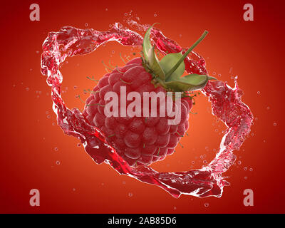 3D-gerenderte Essen Abbildung eines Raspberry splash Stockfoto