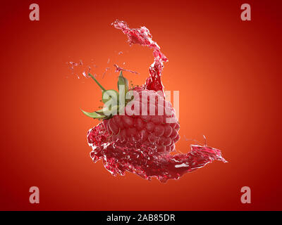 3D-gerenderte Essen Abbildung eines Raspberry splash Stockfoto