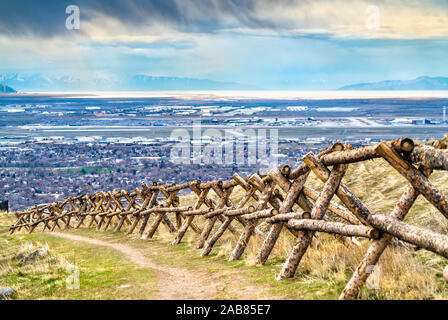 Anmelden Zaun an Ensign Peak in Salt Lake City, Utah Stockfoto