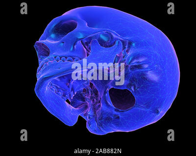 Gerenderten 3d-abstrakten synthwave Stil Abbildung eines menschlichen Schädels Stockfoto