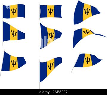 Vektor Zeichnung von Set mit Barbados Flagge Stock Vektor