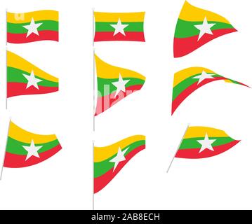 Vektor Zeichnung von Set mit Burma - Myanmar Flagge Stock Vektor