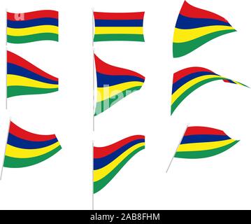 Vektor Zeichnung von Set mit Mauritius Flagge Stock Vektor