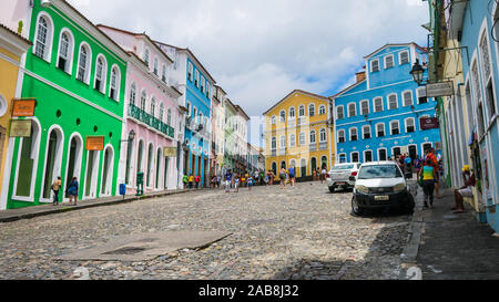 Salvador, Bahia, Brasilien - ca. September 2019: Ein Blick auf die berühmten Pelourinho Platz, im historischen Zentrum von Salvador Stockfoto