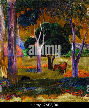 Paul Gauguin, Landschaft mit einem Schwein und einem Pferd, (Hiva Oa), Malerei, 1903 Stockfoto