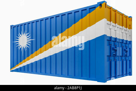 3D-Render von Cargo Container mit Marshall Inseln Flagge Stockfoto