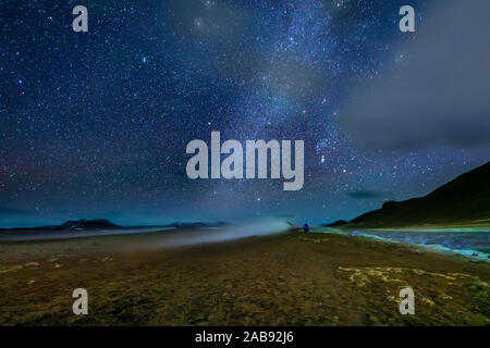 Aurora Borealis, Leirhnukur hot spring, Namaskard, Island Stockfoto