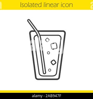 Limonade lineare Symbol. Dünne Linie Abbildung. Cocktail in Glas mit Stroh und Eiswürfel. Kontur Symbol. Vektor isoliert Maßbild Stock Vektor