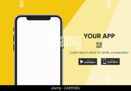 Download App Aufkleber mit Telefon und Screenshot Raum Stock Vektor