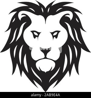 Vektor Full Face von Lion. Tierische Räuber den Kopf für Grafik logo Design. Der König der Löwen von wilden Tieren schwarz und weiß Abbildung: Stock Vektor
