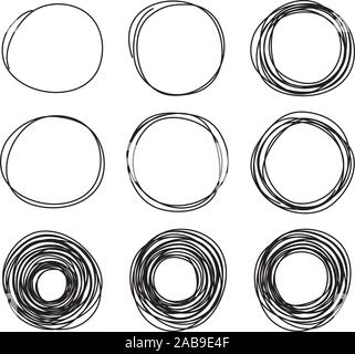 Vektor scribble Skizze mit Bleistift Kreise auf weißem Hintergrund. Abstrakte runde Doodle hand Zeichnung. grunge Skizze der runde Formen, Kritzeln Stock Vektor