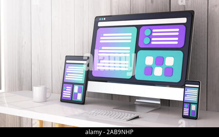 Web Design Konzept auf dem Desktop 3D-Rendering Stockfoto