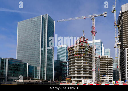 Bauarbeiten rund um Canary Wharf, Financial District, London, UK. Geschäftsviertel Canary Wharf ist ein Teil des alten London Docks errichtet Stockfoto