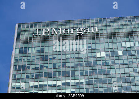 JP Morgan Bank, Gebäude, Canary Wharf, Financial District, London, UK Geschäftsviertel Canary Wharf ist ein Teil des alten London Dock gebaut Stockfoto