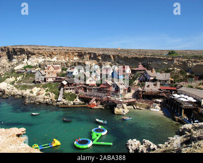 Popeye Village, sweethaven Village in der Nähe von Mellieha Bay, der Republik Malta, Mittelmeer, Europa Stockfoto