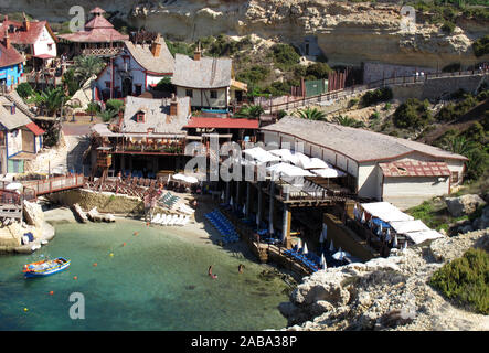 Popeye Village, sweethaven Village in der Nähe von Mellieha Bay, der Republik Malta, Mittelmeer, Europa Stockfoto