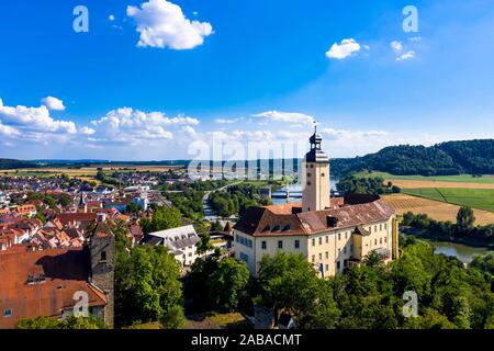 Luftaufnahme, Schloss Horneck, Burg des Deutschen Ordens, Gundelsheim, Odenwald, Baden-Württemberg, Deutschland Stockfoto