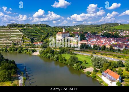 Luftaufnahme, Schloss Horneck, Burg des Deutschen Ordens, Gundelsheim, Odenwald, Baden-Württemberg, Deutschland Stockfoto