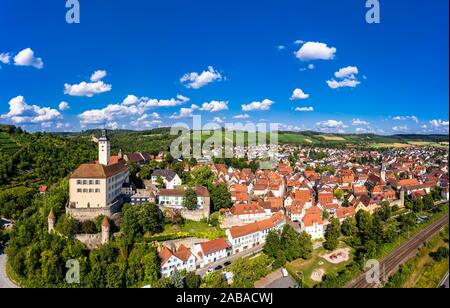 Luftaufnahme, Schloss Horneck, Burg des Deutschen Ordens, Gundelsheim, Odenwald, Baden-Württemberg, Deutschland Stockfoto